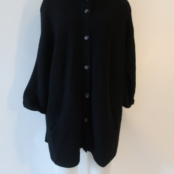 Womens Rani Arabella 100% Cashmere Black Ribbed Button Down Cardigan Sweater M - Picture 2 of 14